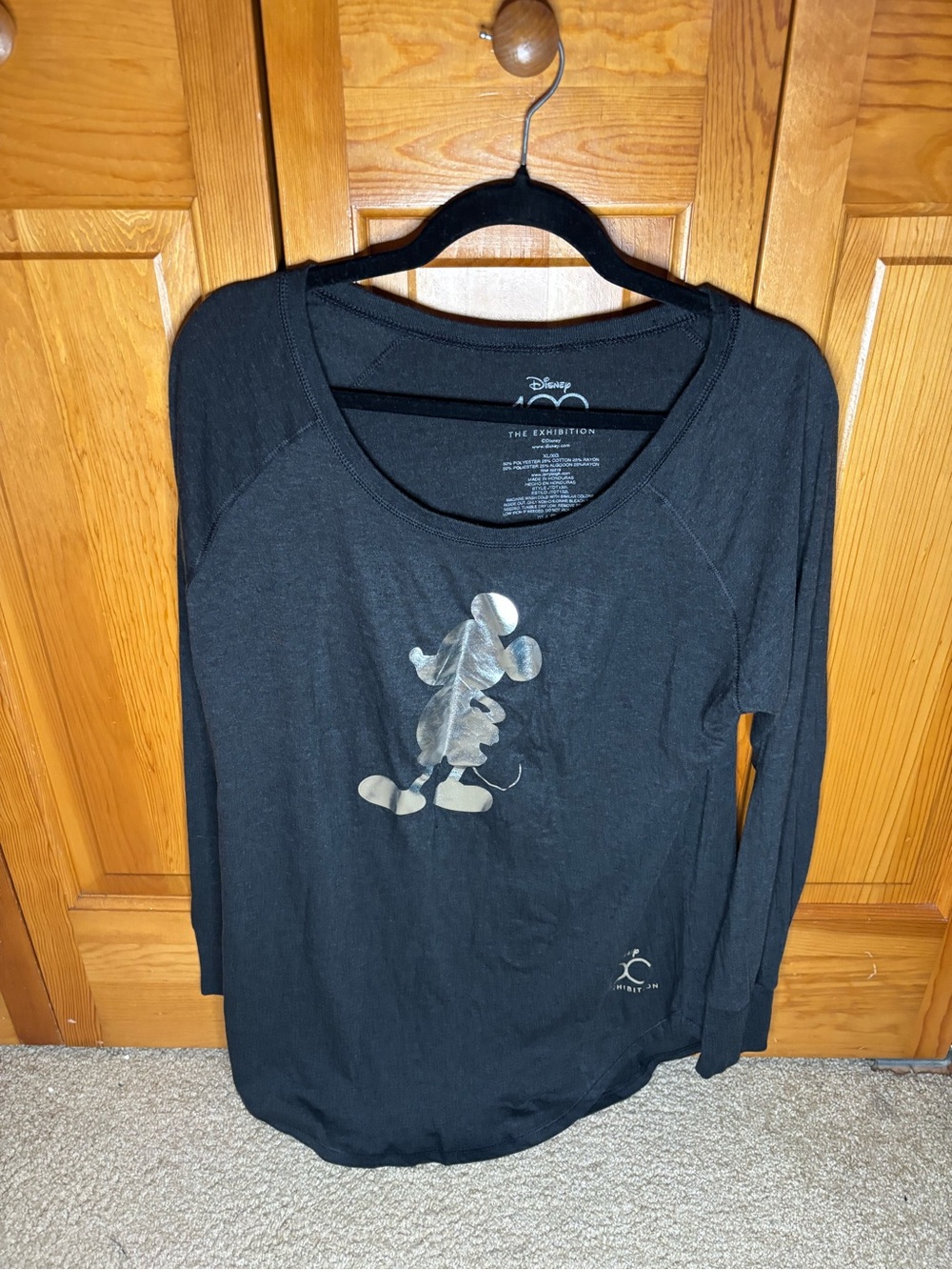 Disney Black Long Sleeve Tee with Metallic Mickey Graphic